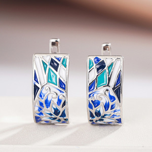 Orecchini a Clip Stile Porcellana Blu per Donne, Design Dipinto, Accessori per Orecchie da Indossare Quotidianamente - Product Image 5