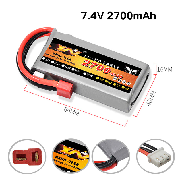 Aoda Upgrade 7.4V 2700mAh RC Lipo Battery 2s 40C 60C for Wltoys 12428 12423 RC Car 03 Q39 FY07 High Capacity Spare Part Battery