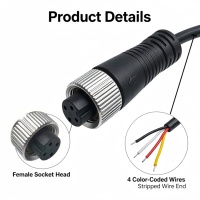 Conector M12 Personalizado OEM ODM, 4 Pines, Código A, Hembra, Aviación, Electrónico, Impermeable, PVC, Conductor de Cobre Estañado, Arnés de 300V