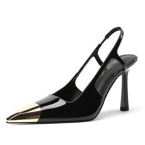 Sandalias de tacón alto con espalda descubierta para mujer, estilo veraniego 2026, zapatos individuales con punta metálica francesa - Product Image 1