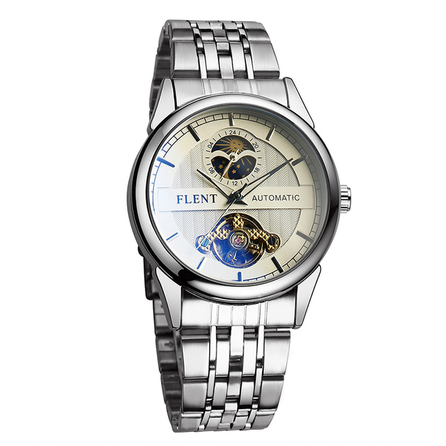 Fashion Business 40mm Silver Automatic Mechanical Stainless Steel Tourbillon Waterproof Private Label Men's Luxury Watch