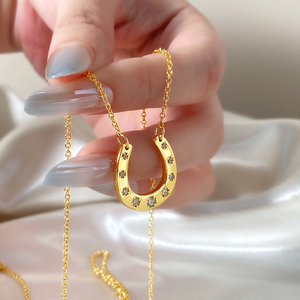 Fashion Trendy 18K Gold Plated Micro Paved Cubic Zircon Lucky Charm Horseshoe Pendant Necklace for Women - Product Image 1