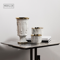 Vase de luxe Merlin Living, vase à visage plaqué or, décoration de table, vase à fleurs en céramique pour la maison, décoration en céramique