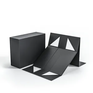 Custom Large Luxury Black Folding Sets Foldable Gift Box With Magnet With Ribbon Folding Cardboard Box For Packaging