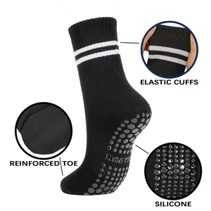 Chaussettes de yoga OEM très élastiques et mignonnes pour filles – Chaussettes athlétiques antidérapantes en silicone, longueur mi-mollet pour le Pilates - Product Image 3