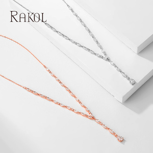 RAKOL SP412 Simple סִגְנוֹן עלה יפהפה וטיפת דמעה זירקון תלוי עגילים ארוכים סט צמיד שרשרת - Product Image 5