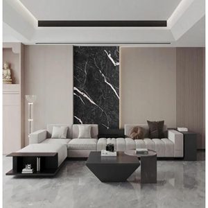 Rivestimento Murale in PVC Impermeabile Nero Marquina Lucido 2600x540mm Spessore 3mm per Bagno e Cucina - Product Image 1