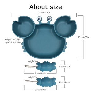 Ensemble de vaisselle pour bébé en silicone de qualité alimentaire sans BPA avec cuillère et fourchette <span class=keywords><strong>Kit</strong></span> <span class=keywords><strong>Bebe</strong></span> Plato Passe au micro-ondes et au lave-vaisselle Vaisselle non toxique - Product Image 6