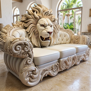 Luxury European Antique Lion Head Carved Genuine Leather L-Shaped Sectional <b>Sofa</b> Set Foam Tufted Back Solid Teak <b>Wood</b> <b>Frame</b> - Product Image 4