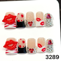 421-425 Faux ongles à presser en acrylique réutilisables, motif canard fait main, 10 pièces, avec colle, modèle carré