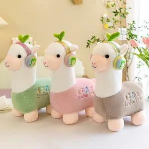 Personalizzato all'ingrosso Cartoon Cute Animal Soft Dolls Net indossando cuffie Alpaca peluche ripiene