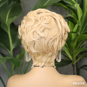 FH 13x1 Lace Front Pixie Human Hair <b>Wig</b> French Curls <b>Short</b> <b>Wig</b> Human Hair - Product Image 5
