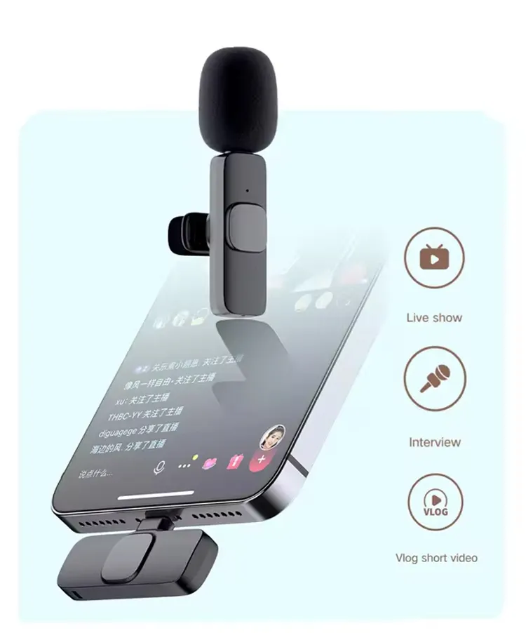 3 mikrofon kerah nirkabel Mini, pengurang kebisingan, streaming langsung k9 Tipe C mikrofon telepon Podcast untuk iphone untuk ponsel android