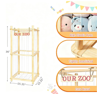 Organisateur de rangement pour animaux en peluche de style moderne en bois naturel avec corde élastique, 53,5 pouces de haut, pour chambre d'enfant