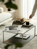 Table basse modulable et portable, écologique, style minimaliste moderne, en fer et verre, double couche, carrée, avec rangement, pour salon