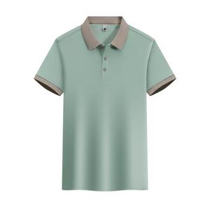 Men's Black <b>Polo</b> Shirt With Beige Collar And Cuffs Short Sleeve Polyester Workwear Solid Color Daily Wear - Product Image 3