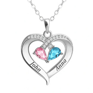 Heart Shape Inlaid Zircon Clavicle <b>Chain</b> Double Stone Heart Pendant Necklace For Wife Anniversary Gift Jewelry For Women - Product Image 3