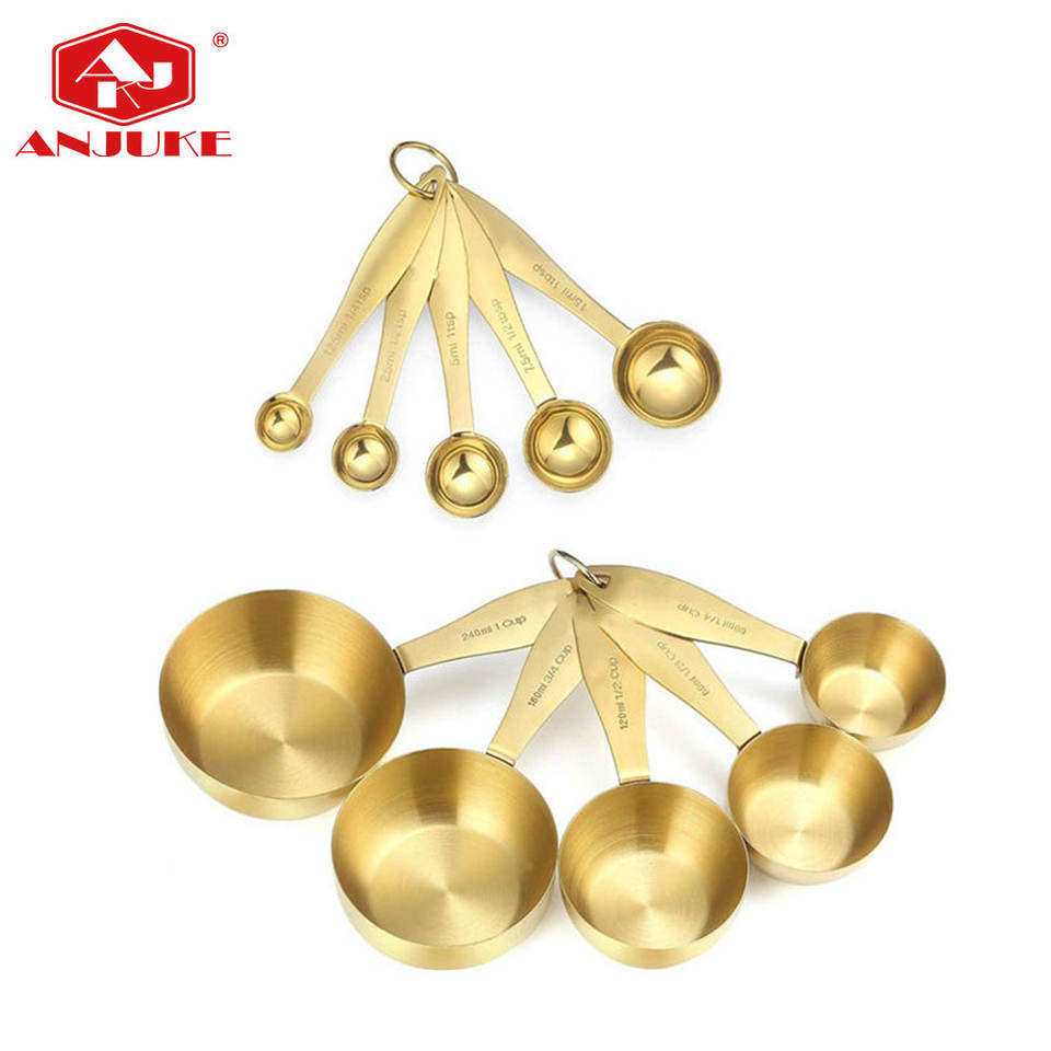ANJUKE Gold Measuring Cups and Spoons Set Stainless Steel 10 Piece Set ...