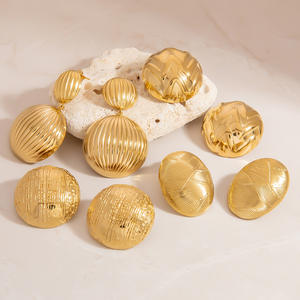 <b>Titanium</b> Steel Pleated <b>Stud</b> Earrings 18K Gold Plated Round Tassel Design Everyday Wear Unisex Jewelry EH11293 - Product Image 2