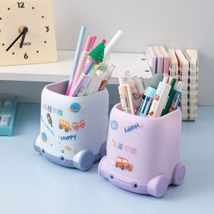 Cartoon Car Pen Holder Storage <b>Box</b> Square <b>Plastic</b> Desktop Organizer For Kids With DIY Stickers <b>Large</b> Capacity New Style - Product Image 2