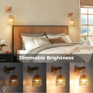 Lámpara de pared a pilas con control remoto, estilo boho, de ratán, recargable, para sala de estar y dormitorio. - Product Image 5