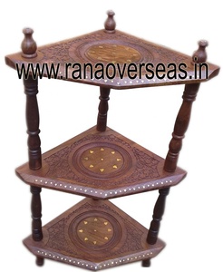 Estante de esquina plegable de madera con diseño de incrustación de latón tallado a mano, para el hogar, sala de estar y Hotel - Product Image 3