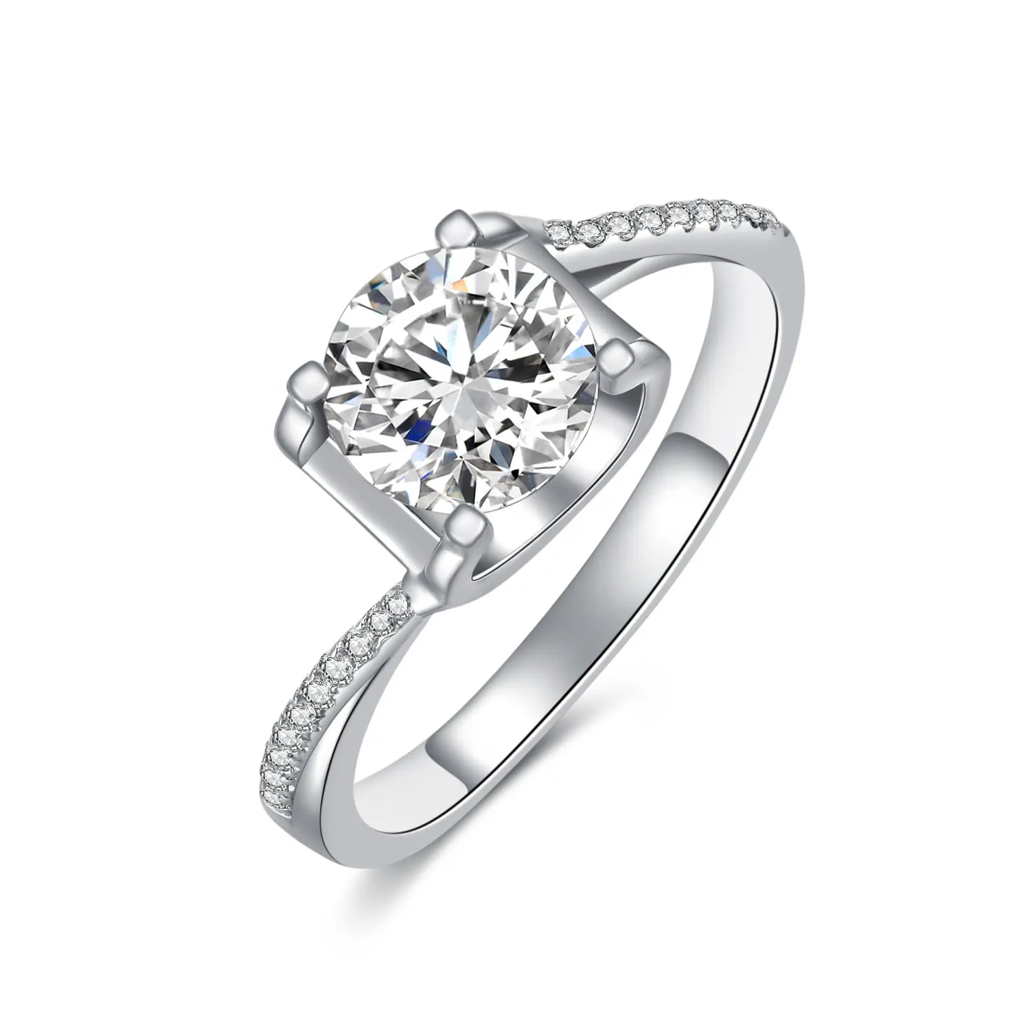 Nhẫn Đính Hôn Moissanite Bằng Bạc Sterling 925 Mạ Vàng Hồng Mạ Vàng Hồng Tối Giản Đá Zircon Tròn Cho Nữ