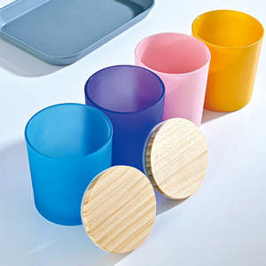 Pot à bougie en verre de haute qualité, personnalisé, coloré, 220 ml, 315 ml, 430 ml, avec couvercle en bambou. - Product Image 3