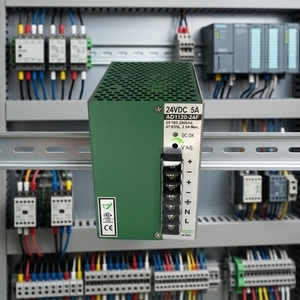 แหล่งจ่ายไฟแบบราง DIN 24V สำหรับระบบอัตโนมัติในอุตสาหกรรม ป้องกันกระแสเกิน (OCP) ป้องกันแรงดันเกิน (OVP) ป้องกันอุณหภูมิเกิน (OTP) ป้องกันกระแสเกินเกินพิกัด (SCP) รองรับแรงดันไฟฟ้าเข้ากว้าง 100-240VAC ให้แรงดันไฟฟ้าออกคงที่ 24VDC - Product Image 1