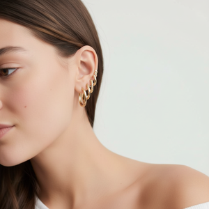 ต่างหูห่วงขนาดกลางทรงเรขาคณิต ดีไซน์วินเทจทันสมัย ประดับเพชรซิร์คอน เทอร์ควอยซ์ มุก ชุบทองคำขาว สำหรับงานปาร์ตี้ ของขวัญ ทำจากทองเหลือง - Product Image 1