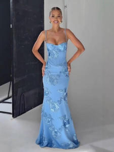 Robe <span class=keywords><strong>de</strong></span> soirée maxi résistante, dos nu sexy, à lacets, col bateau, silhouette trapèze, taille naturelle simple, export <span class=keywords><strong>Europe</strong></span> Amérique - Product Image 4