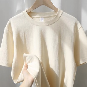 <span class=keywords><strong>100</strong></span>% algodón puro 400 Gsm ajuste suelto sólido comprimido estilo Casual camiseta de gran tamaño estampado pesado tela de punto en blanco - Product Image 4