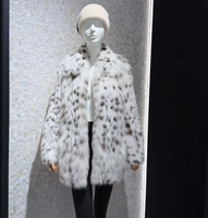 Manteau en fourrure de bobcat véritable pour femme, veste en fourrure naturelle tachetée, manteau en vraie fourrure mi-long, vêtements chauds d'hiver