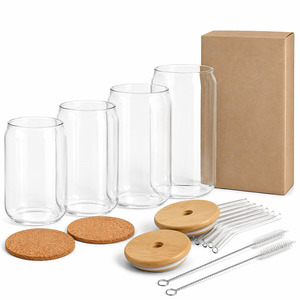 Premium Hitze- und Kältebeständige Borosilikatglas-Dosenförmige Klare Becher Mason Jars Bierglas-Becher mit Bambusdeckeln und Strohhalm - Product Image 6