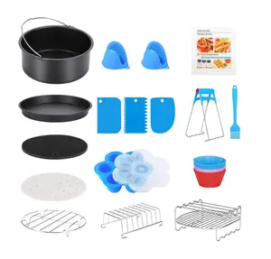 Nồi Chiên Không Khí Xiên Giá Bánh Khuôn 17Pcs Set Silicone Muffin Cup 8 6 Inch Pan Nồi Chiên Không Khí Phụ Kiện Với Công Thức Cuốn Sách