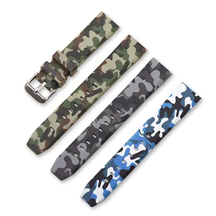 20mm 22mm 24mm Military Camouflage Camo Silicone Watch Strap