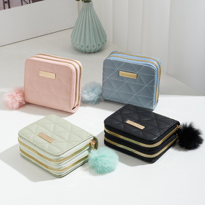 Double Zipper Short Card <b>Holder</b> 2026 Rhombus Embroidery Triangle Clutch Bag Ladies Handbag For <b>Documents</b> Wholesale - Product Image 1