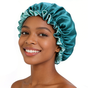 Bonnet de nuit en satin de soie double couche réversible de luxe OEM, grand bonnet de sommeil réglable avec élastique, bonnet chimio - Product Image 1