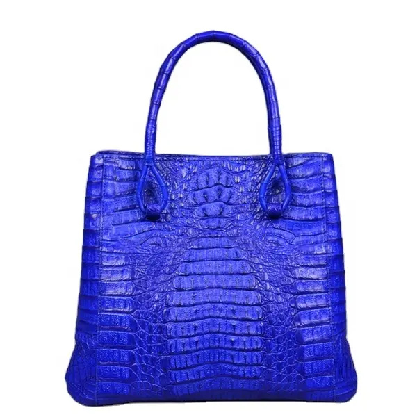 Bolsa de ombro de couro de crocodilo de luxo bolsa de ombro de couro real bolsa feminina azul real sacola aberta
