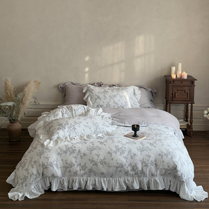 Manxin Floral Cotton <b>Bedding</b> <b>Set</b> 40 Count Ruffle Home Use Twill Weave Sheet Style - Product Image 5