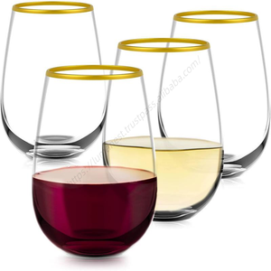 Vente en gros de verres à cocktail pour réceptions de mariage DD1050, 16 oz, verres à vin en plastique pour bars, coupes à champagne sans pied avec bord doré - Product Image 1