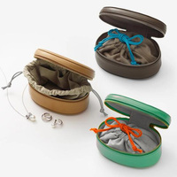 Collection de cadeaux de luxe Boîte de rangement en cuir de chameau ovale collier bagues étui à bijoux avec pochette à cordon