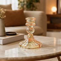 Vintage Glas-Kerzenhalter Transparent Rosa Bernstein Gerippter Kerzenständer für Hochzeitstisch-Dekoration