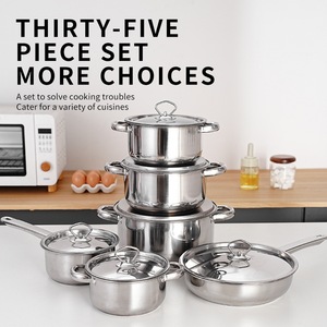 Grosir Pabrik 15 buah <span class=keywords><strong>Set</strong></span> panci peralatan masak anti lengket baja tahan karat tebal dengan bahan logam kapsulasi - Product Image 2