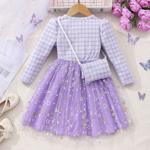 Vestido de malla con estrellas y mangas largas para niñas, estilo nuevo, con bolso pequeño - Product Image 2