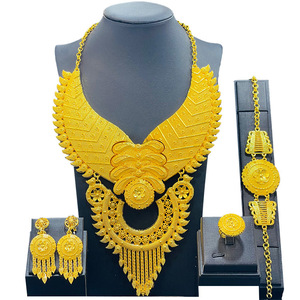 24k Gold Plated Tassel Dubai Jewelry <b>Set</b> Necklace Earrings Ring <b>Bracelet</b> Ethnic Women's Wedding No Stones 2024 - Product Image 2