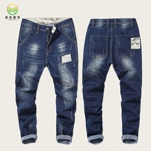 جينز حريم مستقيم غير رسمي هيب هوب عالي الشارع مع قماش قطن سبانديكس ممزق تصميم رقعة مطاطية من الدنيم سراويل رجالية مرنة - Product Image 1