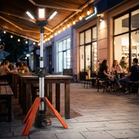 Lámpara LED de Trípode para Taller de Construcción, Luz Blanca Fría, Alimentación CA/Batería, Soporte de Piso Portátil para Pádel y Tenis de Mesa