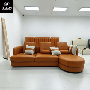 <span class=keywords><strong>Canapé</strong></span> d'angle moderne en cuir orange <span class=keywords><strong>3</strong></span> <span class=keywords><strong>places</strong></span> avec chaise longue et coussins pour salon, maison, hôtel - Product Image 1
