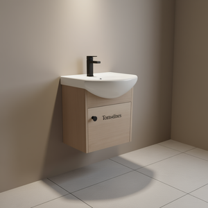 Meuble-lavabo mural Tornalines 18 pouces finition chêne clair avec lavabo en céramique design moderne - Product Image 2